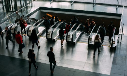 people on escalator